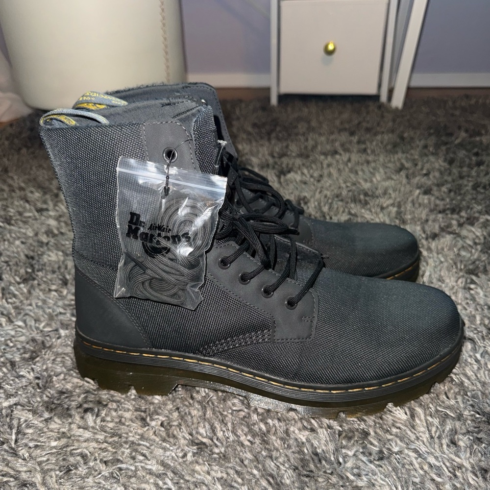 Dr. Martens Black Lace-Up Canvas Combat Boots - Picture 2 of 8